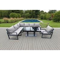 Modern Aluminium 7-Seater Outdoor Sofa Set with Adjustable Rising Table