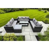 11-Seater U-Shape Rattan Dining Set - Weather-Resistant, Steel Frame, Modern Grey