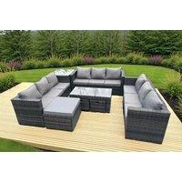 Luxurious U-Shape Rattan Dining Set with Coffee Table & Stools