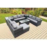 12-Seater Weather-Resistant Rattan Garden Dining Set - U Shape, Grey