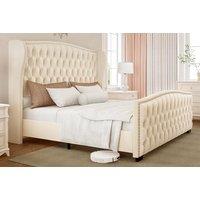 Elegant Velvet Wingback Bed Frame & Sturdy Base - Cream, 5 Sizes