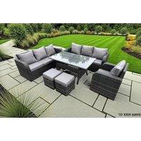 Modern 9-Seater Weather-Resistant Rattan Dining Set with Reclining Lounger