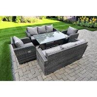 8-Seater PE Rattan Reclining Garden Dining Set - Weather-Resistant, Modern