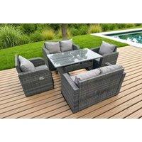6-Seater Pe Rattan Reclining Garden Set - Grey