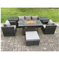 6 Seats PE Rattan Sofa Set Firepit Table