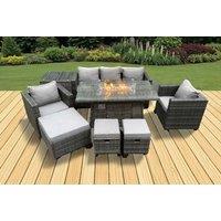 Modern 8-Seat PE Rattan Dining Set with Firepit Table