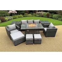 Luxury 8-Seater Weather-Resistant Rattan Dining Set with Firepit Table