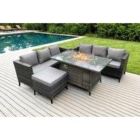 Luxurious 7-Seater Rattan Garden Dining Set With Firepit Table