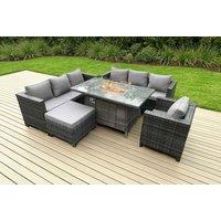 Modern 8-Seater Rattan Dining Set with Firepit Table