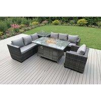 Luxurious 7-Seater Rattan Sofa Set with Firepit Magic