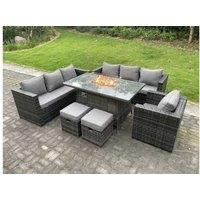 9-Seater Rattan Garden Set Firepit Table
