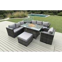 Modern Weather-Resistant 8-Seater Rattan Dining Set with Firepit