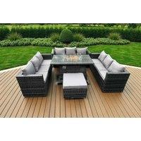 Luxurious 10-Seater Rattan Garden Dining Set with Firepit