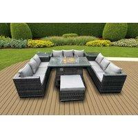Luxurious 10-Seater Weather-Resistant Rattan Dining Set With Firepit