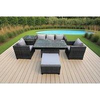 PE Rattan Weather-Resistant 6-Seater Dining Sofa Set with Rising Table
