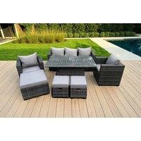 Modern 8-Seater Weather-Resistant Rattan Garden Dining Set with Adjustable Table