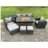 8 Seats PE Rattan Sofa Set Firepit Table