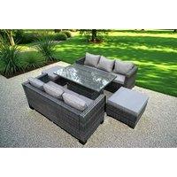 8-Seater Deluxe Rattan Dining Set with Adjustable Rising Table