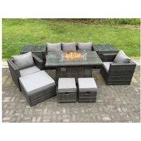 8 Seats Rattan Garden Sofa Firepit Table