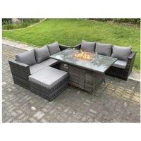 7-Seater Rattan Garden Set Firepit Table
