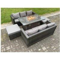 8-Seater Rattan Garden Set Firepit Table