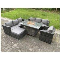 8-Seater Rattan Garden Set Firepit Table