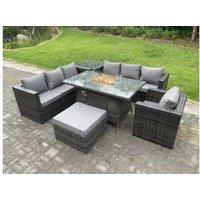 8-Seater PE Rattan Garden Set Firepit