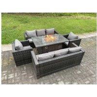 8-Seater Rattan Garden Sofa Set Firepit
