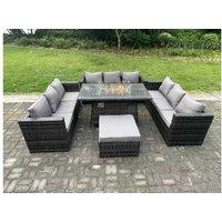 10-Seater Rattan Garden Sofa Set Firepit