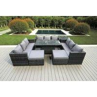 11-Seat Weather-Resistant Rattan Dining Set with Adjustable Table