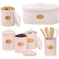6Pc Kitchen Canister Set with Copper Badges - Cream