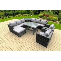 9-Seater Rattan Garden Dining Set - Weather-Resistant, Modern, Steel Frame