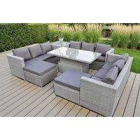 Modern Rattan 11-Seater Outdoor Dining Set with Rising Table