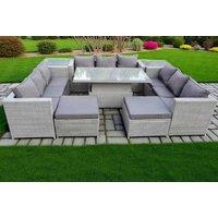 Ultimate 11-Seater Rattan Dining Set with Adjustable Table