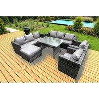8-Seater Weather-Resistant PE Rattan Garden Dining Set - Steel Frame
