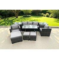 Modern Weather-Resistant 8-Seater Rattan Dining Set & Reclining Sofa