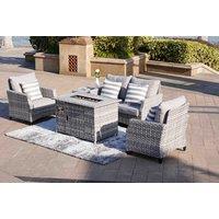 4-Seater Aluminium Rattan Garden Sofa Set with Gas Fire Pit - Weather-Resistant Outdoor Lounge