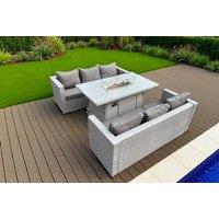 Modern PE Rattan 6-Seater Garden Sofa Set with Fire Pit Table