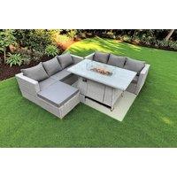 Weather-Resistant PE Rattan 7-Seater Sofa Dining Set with Fire Pit Table