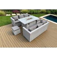 Luxurious Rattan Garden Dining Set with Fire Pit Table