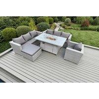 Luxurious 8-Seater Rattan Garden Set with Fire Pit Table