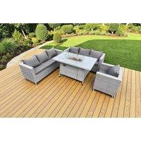 7-Seater Modern Rattan Garden Sofa Set with Fire Pit Table - Weather-Resistant, Steel Frame