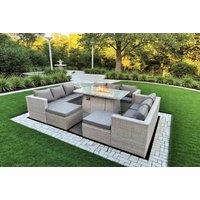 Modern U-Shape Rattan Dining Set With Firepit