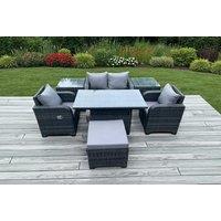 Luxurious Rattan Reclining Garden Set with Adjustable Dining Table