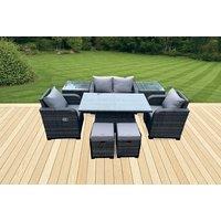 Modern PE Rattan Dining Set with Reclining Sun Loungers