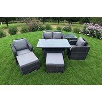 Modern Rattan Reclining Dining Set - Weather-Resistant, 6-Seater, Rising Table