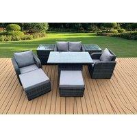 Modern PE Rattan Reclining Dining Set - 6-Seater, Weather-Resistant