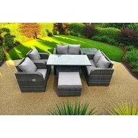 Weather-Resistant Rattan Reclining Sofa Dining Set with Rising Table - 6 Seater Outdoor Lounge