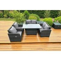 Deluxe Reclining PE Rattan 6-Seater Garden Dining Set with Rising Table - Weather-Resistant, Adjustable, Modern Grey