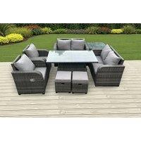 Deluxe PE Rattan Garden Dining Set with Reclining Armchairs